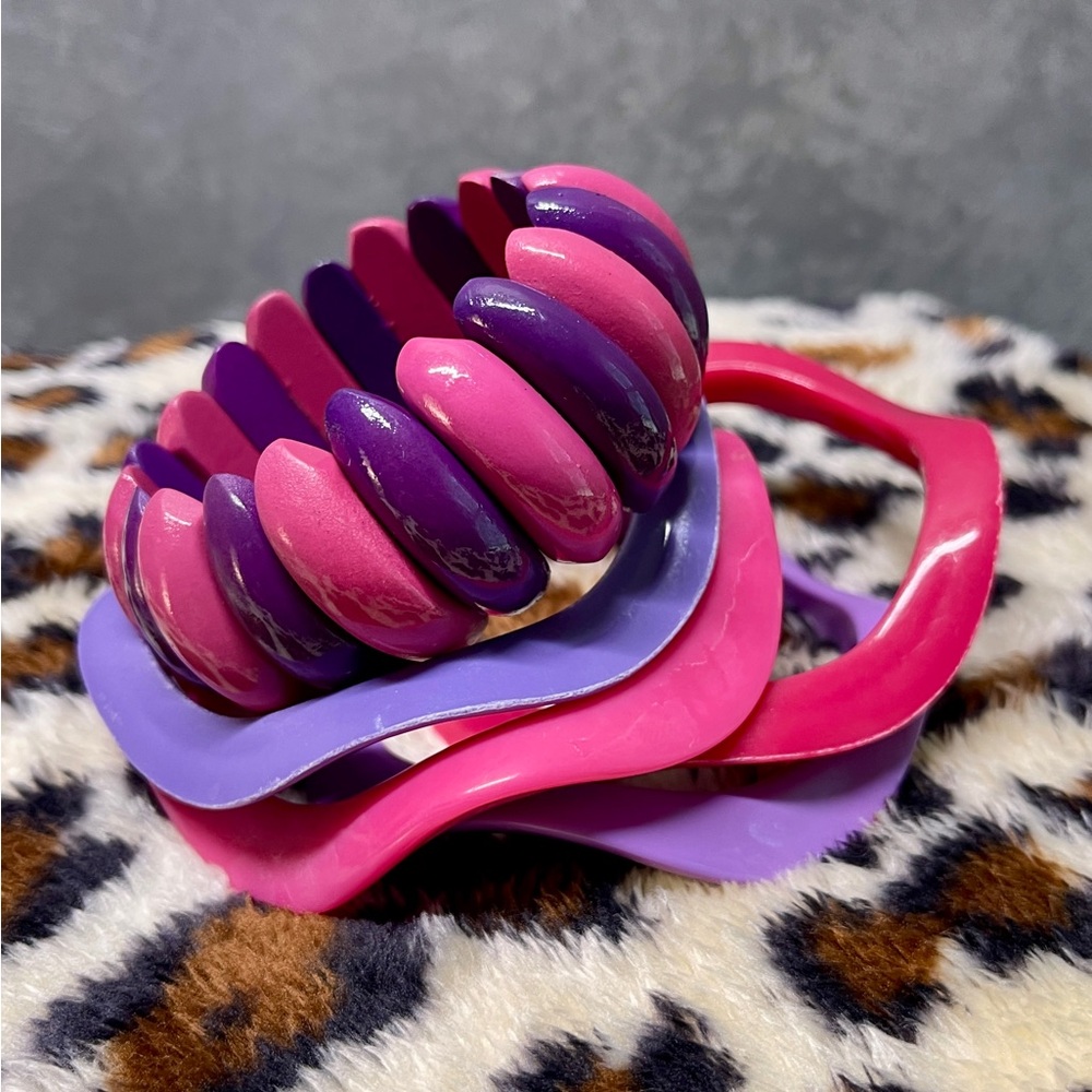Vintage Pink and Purple Women's Bangle and Stretch Bracelets Set of 5